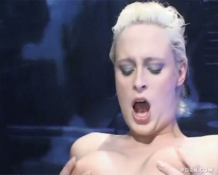 Sexy Blonde Sucks & Bangs Jumbo White Rubber cock